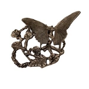 Vintage Pewter Butterfly Floral Candle Topper Trinket Trivet‎ Paperweight